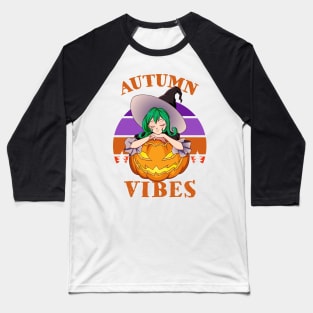 Autumn Vibes Halloween Pumpkin Fall Spooky Season Anime Witch Baseball T-Shirt